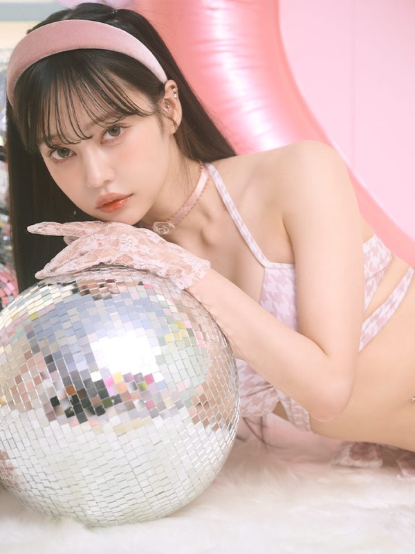 画像7: 【即日発送】【ビキニ】【水着】千鳥格子柄  バッククロスリボン クロスビキニ 2点セット[FB01] (7)