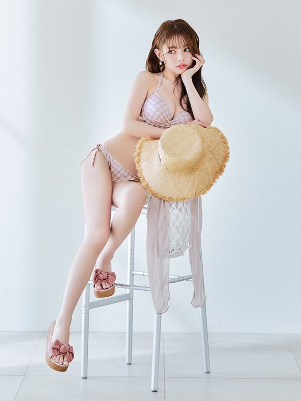 画像13: 【即日発送】【ビキニ】【水着】千鳥格子柄  バッククロスリボン クロスビキニ 2点セット[FB01] (13)