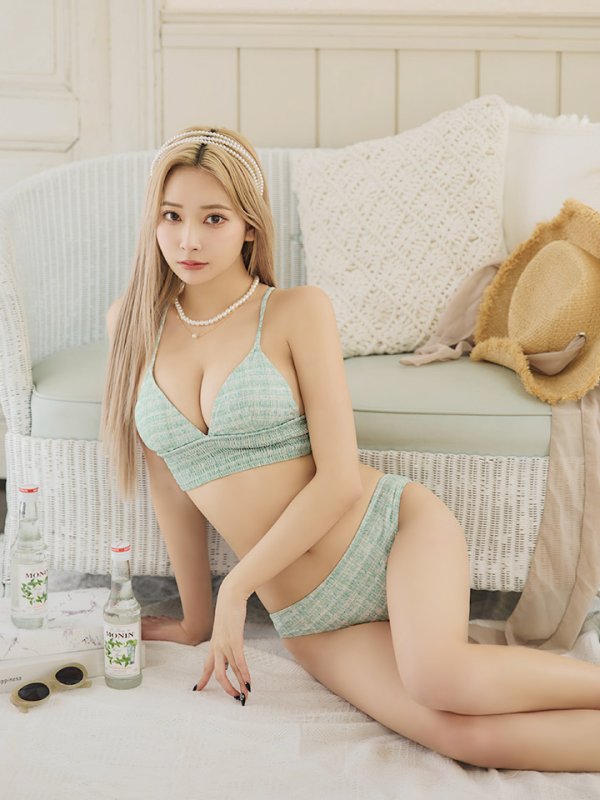 画像12: 【即日発送】【水着セール】【ビキニ】【水着】 ツイードプリント トライアングル ビキニ 2点セット[YMT] (12)