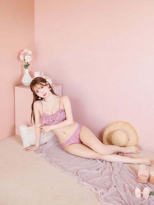 画像11: 【即日発送】【ビキニ】【水着】ツイード柄ビッグリボンビキニ 2点セット[YMT] (11)