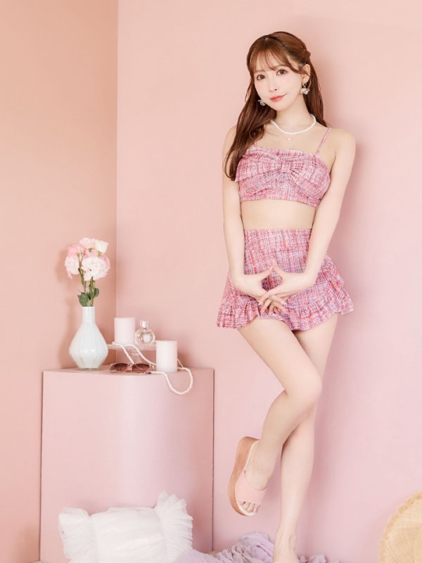 画像6: 【即日発送】【ビキニ】【水着】ツイード柄ビッグリボンビキニ 2点セット[YMT] (6)