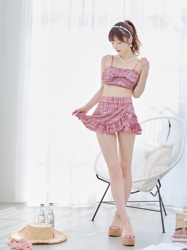 画像32: 【即日発送】【ビキニ】【水着】ツイード柄ビッグリボンビキニ 2点セット[YMT] (32)