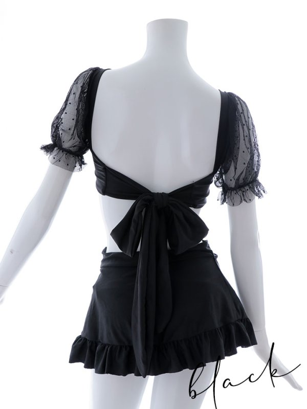 画像43: 【即日発送】【ビキニ】ドットシアースリーブスカート付きビキニ 3点セット【水着】[YMT] (43)