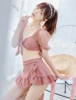 画像16: 【ノベルティ対象】【即日発送！】【ビキニ】ドットシアースリーブスカート付きビキニ 3点セット【水着】[YMT] (16)