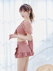 画像12: 【ノベルティ対象】【即日発送！】【ビキニ】ドットシアースリーブスカート付きビキニ 3点セット【水着】[YMT] (12)