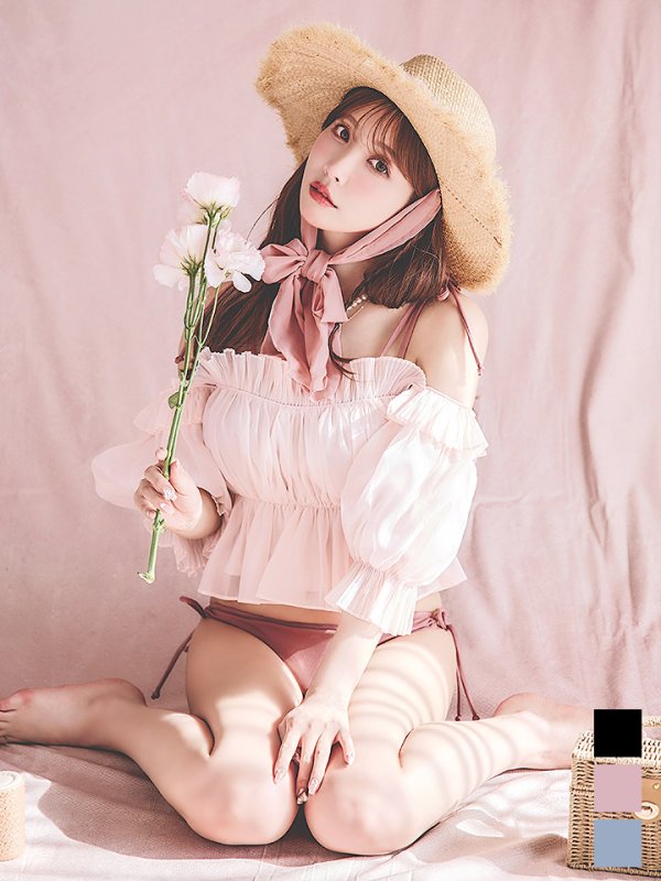 画像2: 【即日発送】【ビキニ】【水着】ショルダー紐シンプルビキニ 2点セット（MG-K018）[YMT] (2)