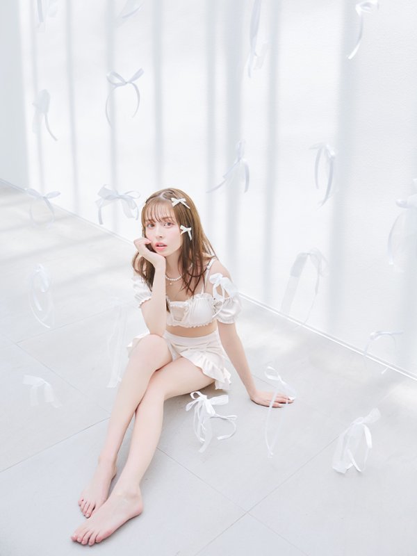 画像5: 【即日発送】【ビキニ】【水着】袖付きシャーリングトップス 4点セット[YMT] (5)