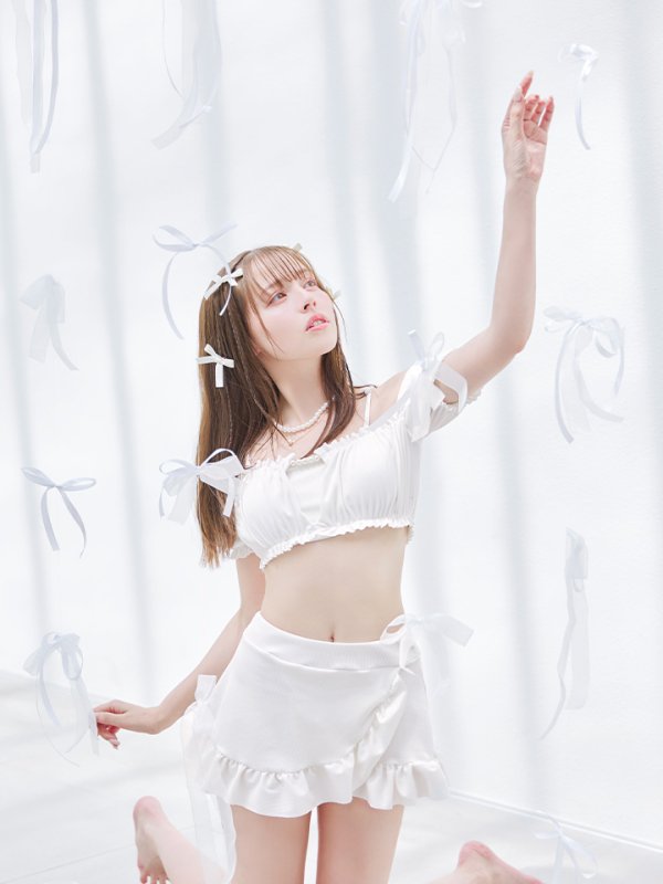 画像6: 【即日発送】【ビキニ】【水着】袖付きシャーリングトップス 4点セット[YMT] (6)