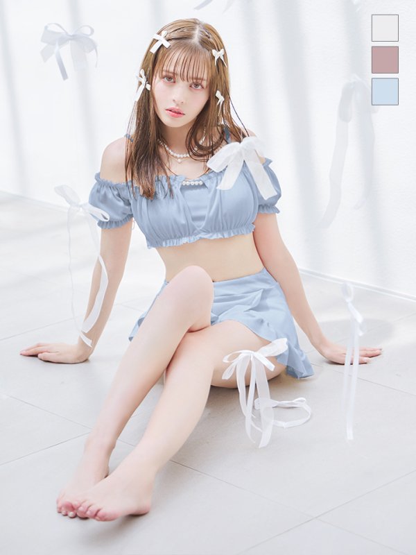 画像23: 【即日発送】【ビキニ】【水着】袖付きシャーリングトップス 4点セット[YMT] (23)