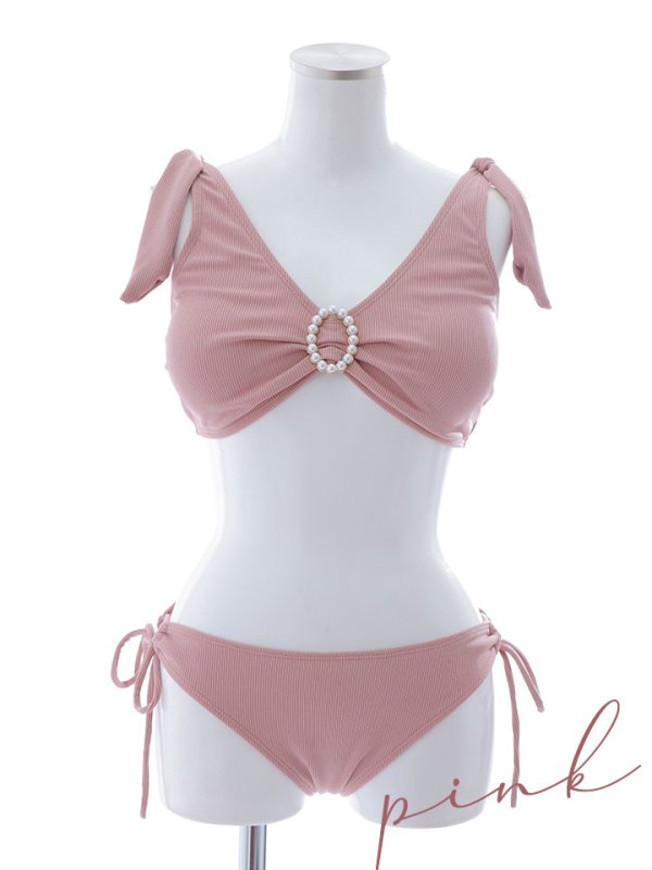 画像48: 【即日発送！】【ビキニ】【水着】肩リボンラウンドパールビキニ 2点セット[YMT] (48)
