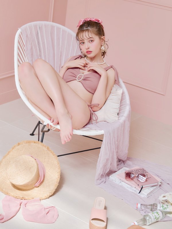 画像34: 【即日発送！】【ビキニ】【水着】肩リボンラウンドパールビキニ 2点セット[YMT] (34)