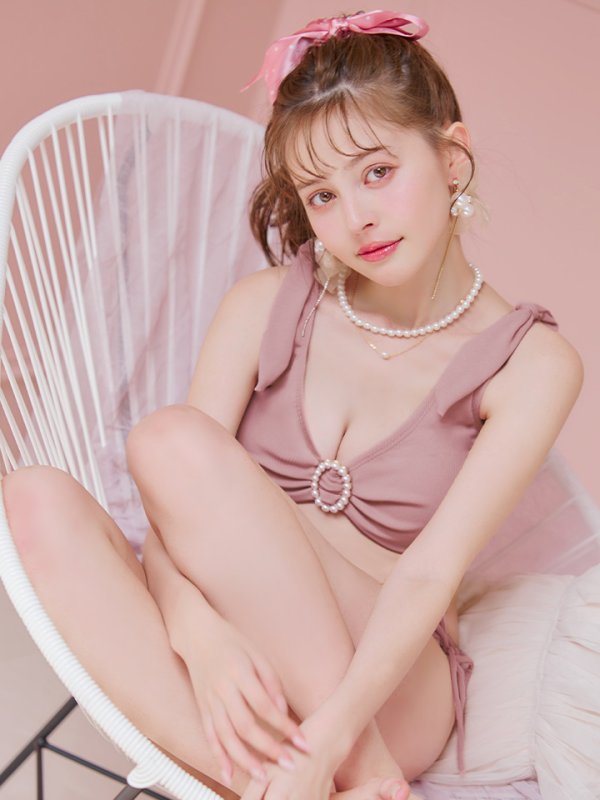 画像40: 【即日発送！】【ビキニ】【水着】肩リボンラウンドパールビキニ 2点セット[YMT] (40)