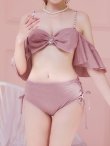 画像34: 【即日発送】【ビキニ】【水着】ハイウエストビッグラメリボン&ビジューキャミソールビキニ 2点セット[YMT] (34)