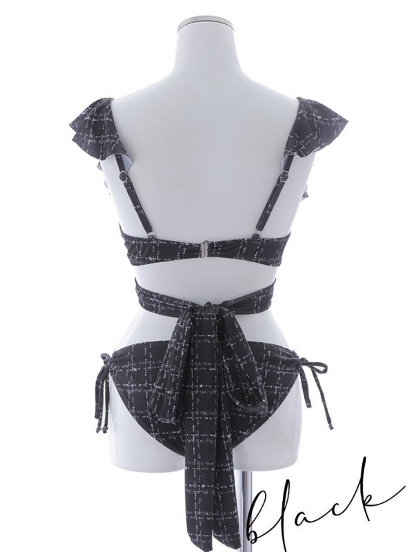 画像42: 【即日発送！】【ビキニ】バックリボン肩フリルツイード柄ビキニ 2点セット【水着】[YMT] (42)