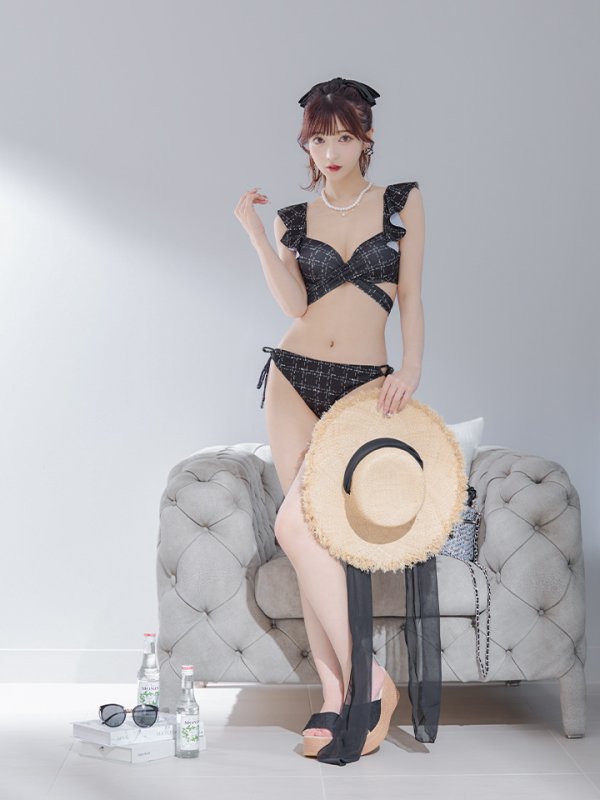 画像26: 【即日発送！】【ビキニ】バックリボン肩フリルツイード柄ビキニ 2点セット【水着】[YMT] (26)