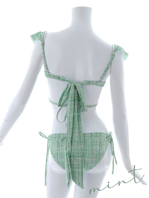 画像39: 【即日発送】【ビキニ】【水着】肩フリルツイード柄ビキニ 2点セット[YMT] (39)