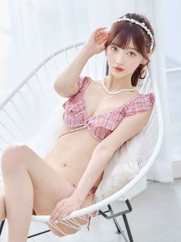 画像33: 【即日発送】【ビキニ】【水着】肩フリルツイード柄ビキニ 2点セット[YMT] (33)