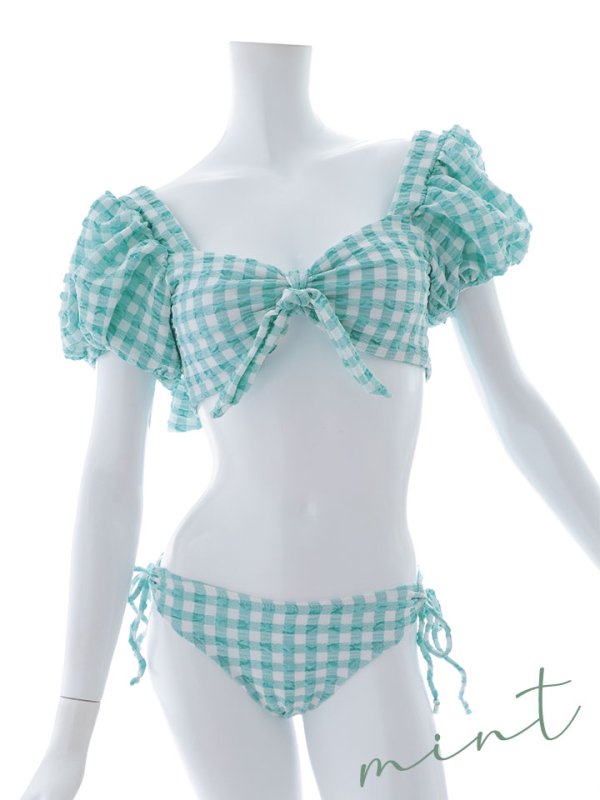 画像39: 【即日発送！】【ビキニ】【水着】ギンガムチェックパフスリビキニ 2点セット[YMT] (39)