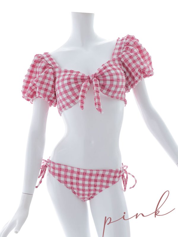 画像41: 【即日発送！】【ビキニ】【水着】ギンガムチェックパフスリビキニ 2点セット[YMT] (41)