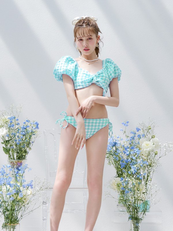 画像17: 【即日発送！】【ビキニ】【水着】ギンガムチェックパフスリビキニ 2点セット[YMT] (17)