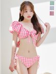 画像7: 【即日発送！】【ビキニ】【水着】ギンガムチェックパフスリビキニ 2点セット[YMT] (7)