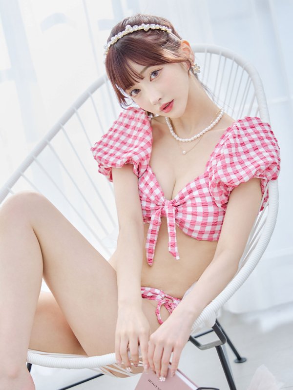 画像14: 【即日発送！】【ビキニ】【水着】ギンガムチェックパフスリビキニ 2点セット[YMT] (14)
