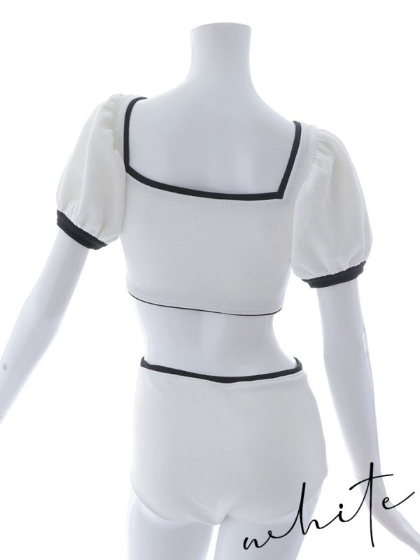 画像18: 【即日発送！】【ビキニ】韓国っぽパフスリパイピングビキニ 2点セット【水着】[YMT] (18)