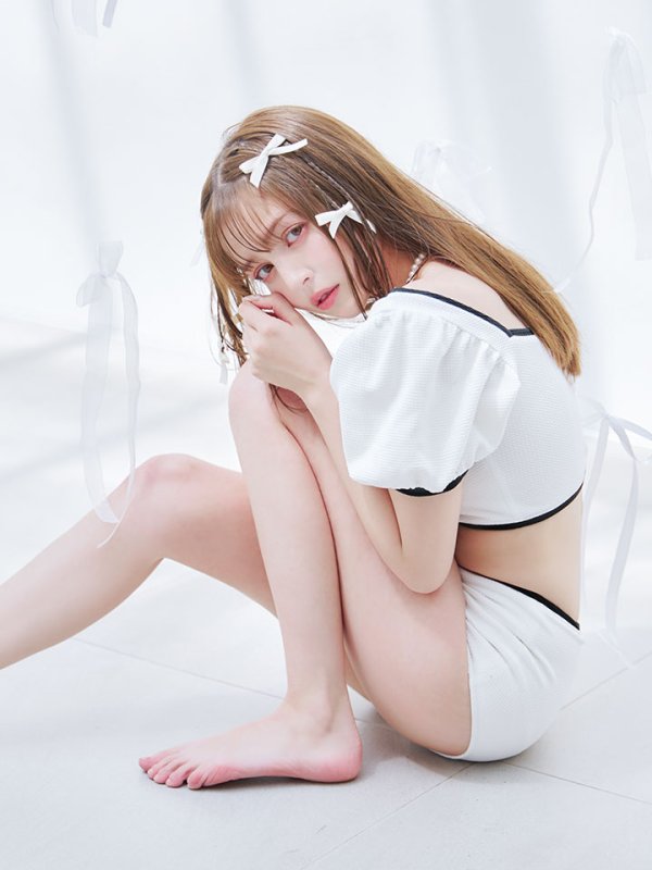 画像6: 【即日発送！】【ビキニ】韓国っぽパフスリパイピングビキニ 2点セット【水着】[YMT] (6)