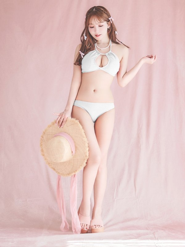 画像12: 【ビキニ】【水着】ホルターネックリブシンプルビキニ 2点セット[YMT] (12)