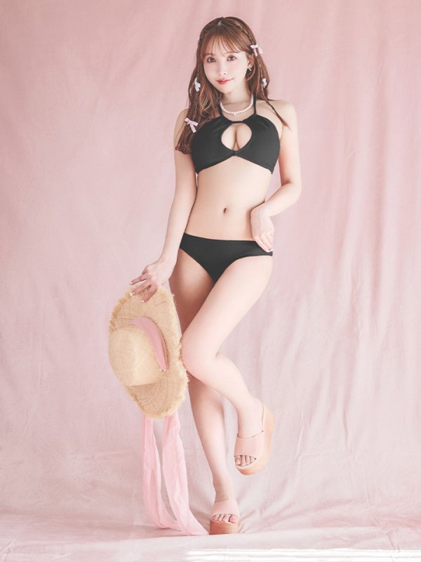 画像9: 【ビキニ】【水着】ホルターネックリブシンプルビキニ 2点セット[YMT] (9)