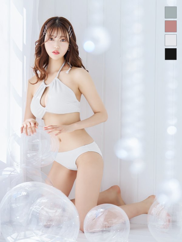 画像28: 【ビキニ】【水着】ホルターネックリブシンプルビキニ 2点セット[YMT] (28)