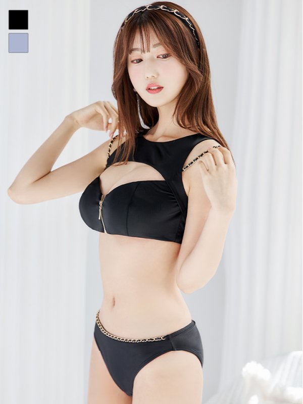 画像25: 【即日発送】【ビキニ】【水着】バストオープン＆ジップチェーンビキニ 2点セット[YMT] (25)