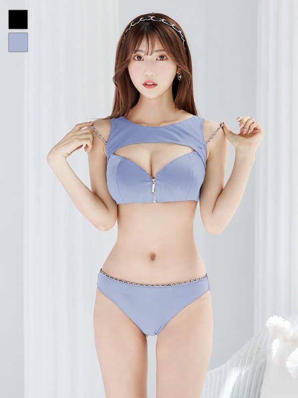 画像5: 【即日発送】【ビキニ】【水着】バストオープン＆ジップチェーンビキニ 2点セット[YMT] (5)