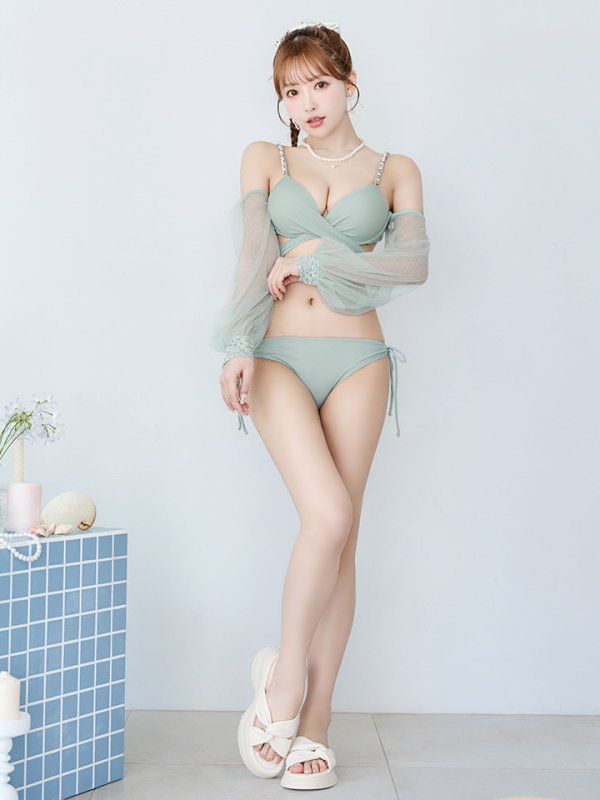 画像26: 【即日発送】【ビキニ】【水着】ふんわりシアー長袖ビキニ 2点セット[YMT] (26)
