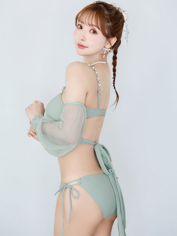 画像3: 【即日発送】【ビキニ】【水着】ふんわりシアー長袖ビキニ 2点セット[YMT] (3)