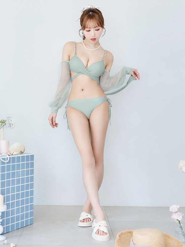 画像13: 【即日発送】【ビキニ】【水着】ふんわりシアー長袖ビキニ 2点セット[YMT] (13)