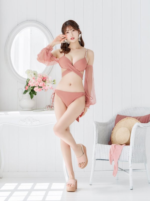 画像24: 【即日発送】【ビキニ】【水着】ふんわりシアー長袖ビキニ 2点セット[YMT] (24)