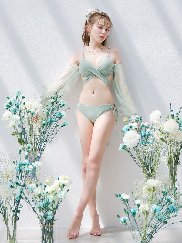 画像18: 【即日発送】【ビキニ】【水着】ふんわりシアー長袖ビキニ 2点セット[YMT] (18)