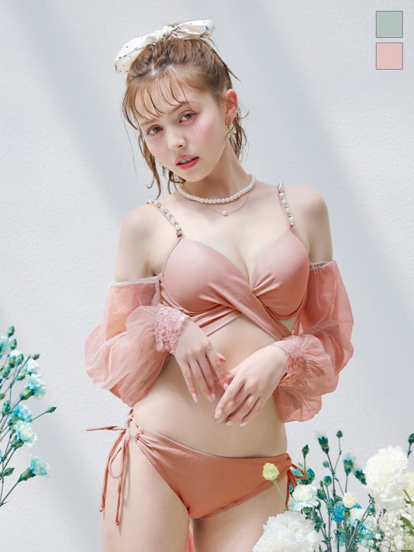 画像18: 【即日発送】【ビキニ】【水着】ふんわりシアー長袖ビキニ 2点セット[YMT] (18)