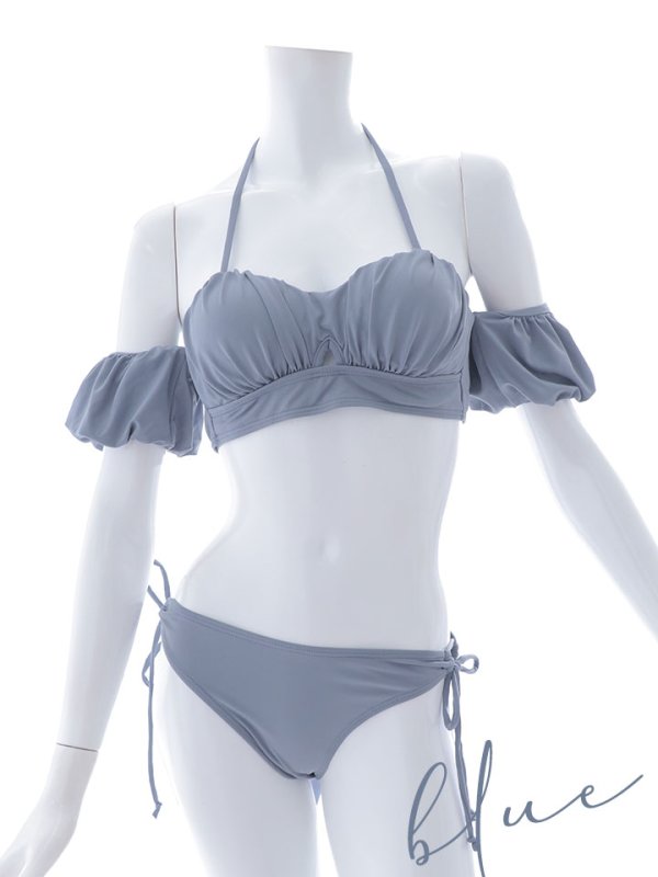 画像21: 【即日発送】【ビキニ】【水着】くしゅっとオフショル袖シンプルビキニ 2点セット[YMT] (21)