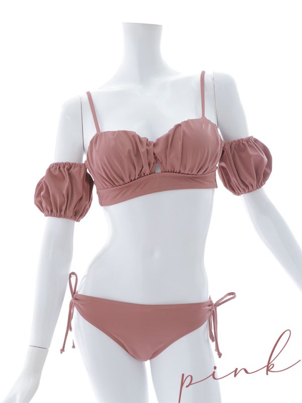 画像23: 【即日発送】【ビキニ】【水着】くしゅっとオフショル袖シンプルビキニ 2点セット[YMT] (23)