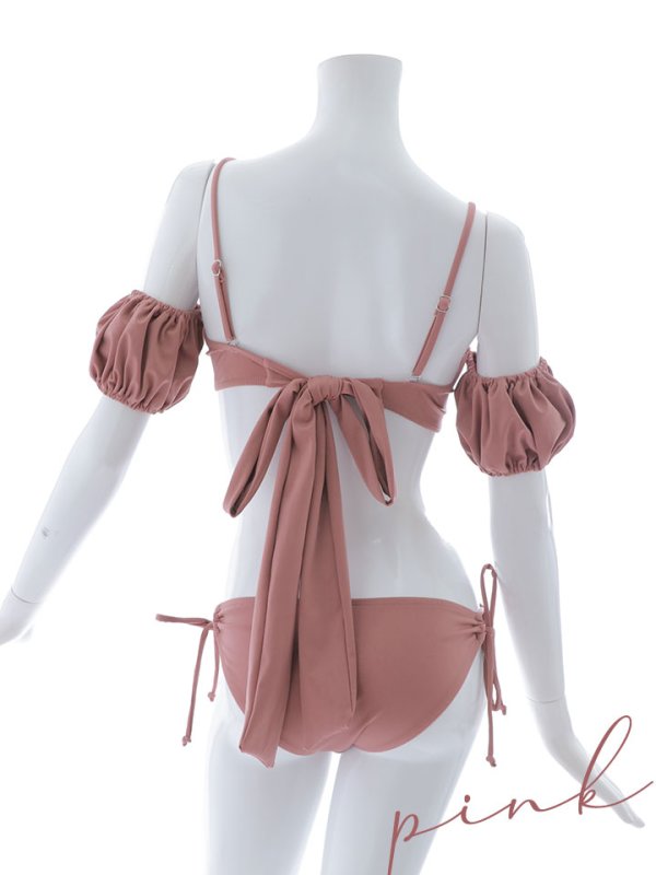 画像24: 【即日発送】【ビキニ】【水着】くしゅっとオフショル袖シンプルビキニ 2点セット[YMT] (24)