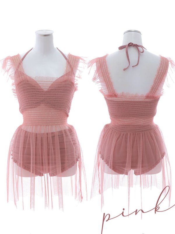 画像28: 【即日発送】【ビキニ】【水着】シアーチュニック付きハイウエストビキニ 3点セット[YMT] (28)