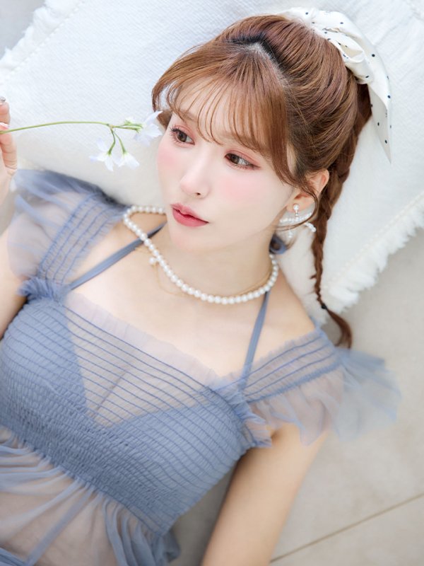 画像15: 【即日発送】【ビキニ】【水着】シアーチュニック付きハイウエストビキニ 3点セット[YMT] (15)