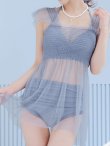 画像43: 【即日発送】【ビキニ】【水着】シアーチュニック付きハイウエストビキニ 3点セット[YMT] (43)