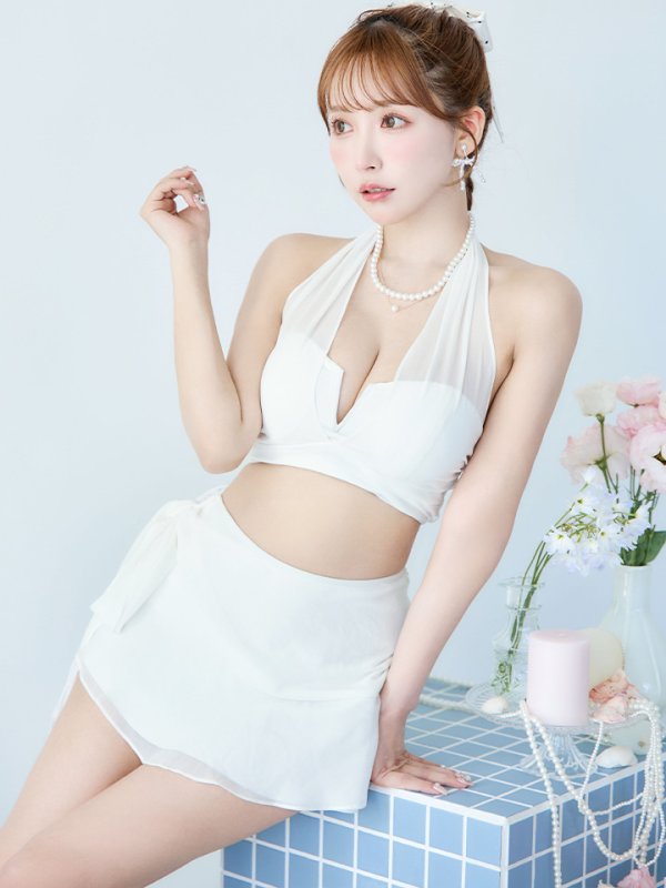 画像19: 【即日発送】【ビキニ】【水着】シアーホルターネックスカート付きビキニ 3点セット[YMT] (19)