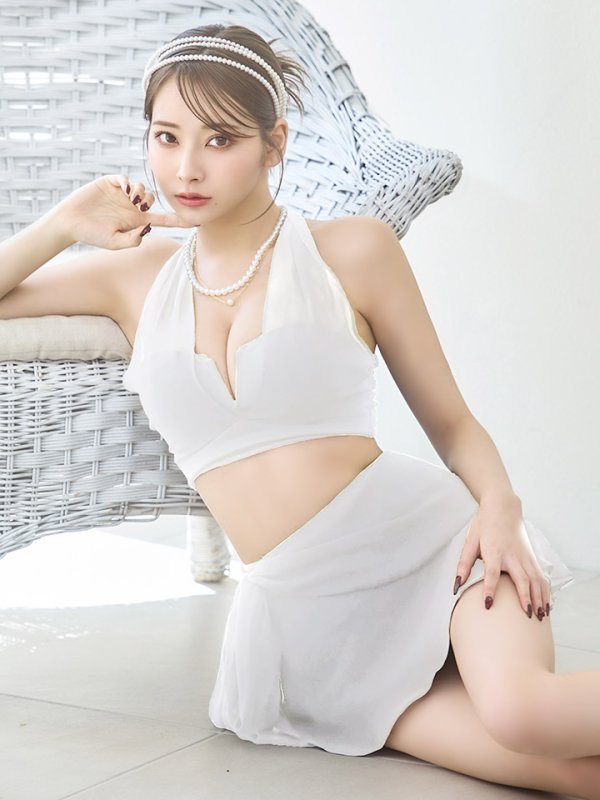 画像1: 【ビキニ】【水着】シアーホルターネックスカート付きビキニ 3点セット[YMT] (1)