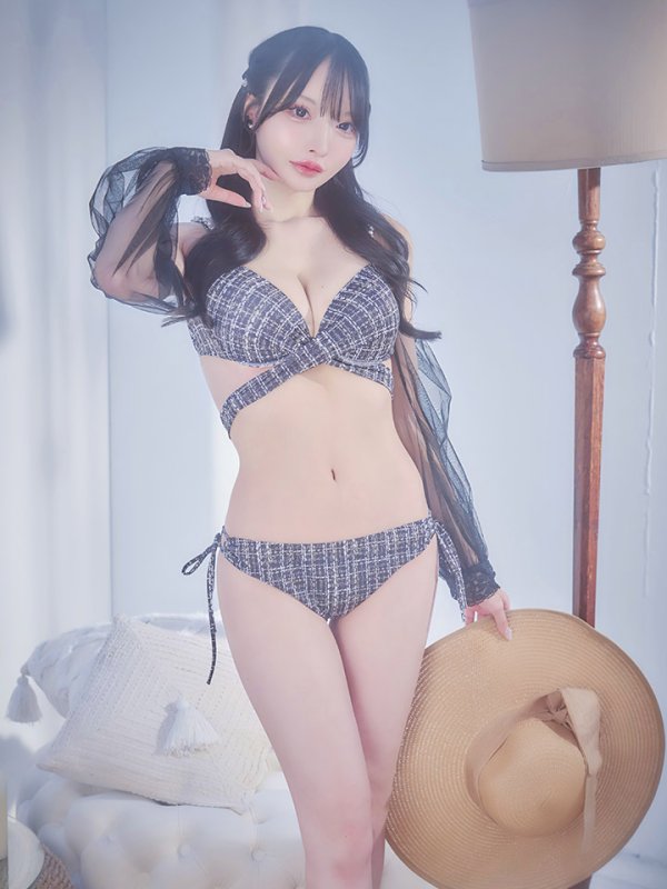 画像2: 【即日発送】【ビキニ】【水着】チェックホルターネックビキニ 2点セット [YMT] (2)