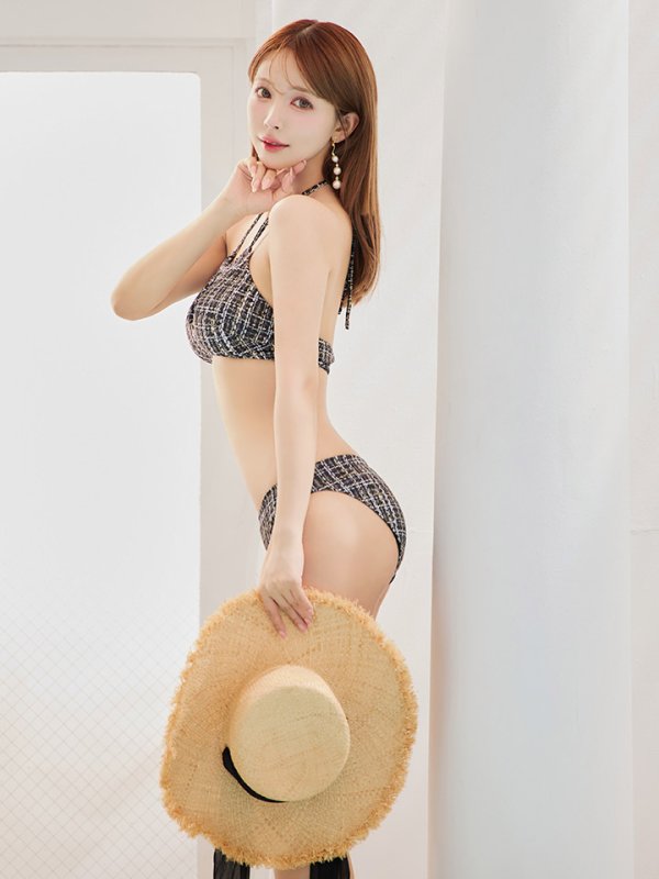 画像11: 【即日発送】【ビキニ】【水着】ツイードチェックホルターネックビキニ  2点セット[YMT]M252dzj (11)