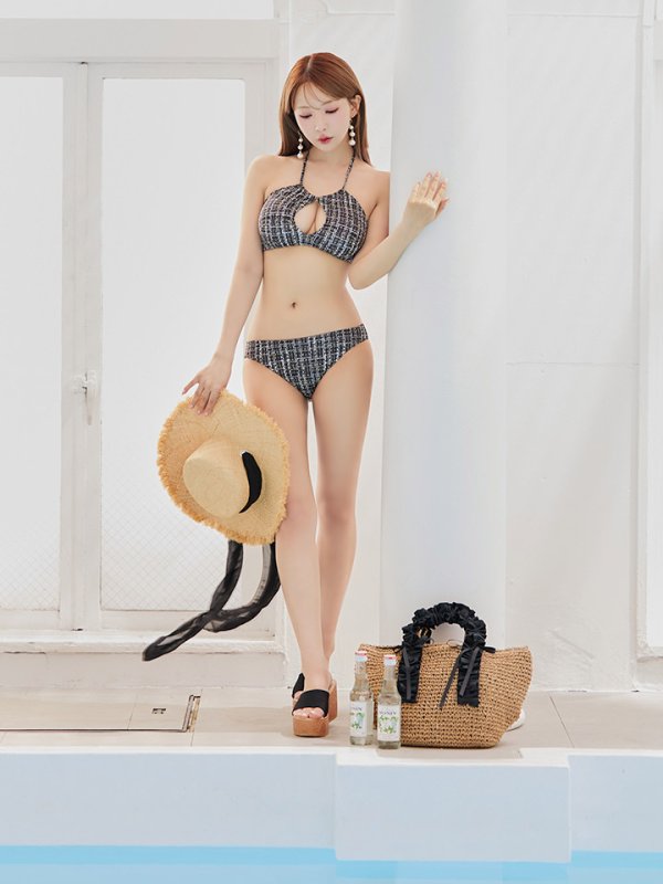 画像16: 【即日発送】【ビキニ】【水着】ツイードチェックホルターネックビキニ  2点セット[YMT]M252dzj (16)